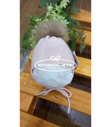 Gorro rosa empolvado con pompón natural de Granlei para bebé niña |...