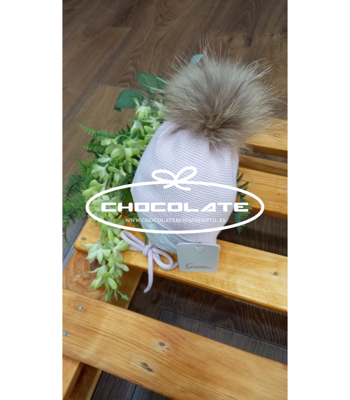 Gorro rosa empolvado con pompón natural de Granlei para bebé niña |...