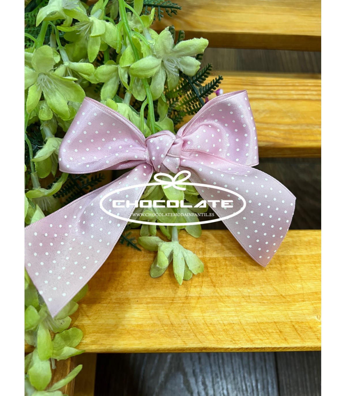 Pinza con lazada color rosa con topitos blancos | Preciosa pinza pa...