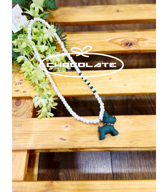 Collar para niña de bolas blancas y perrito verde | Original collar...