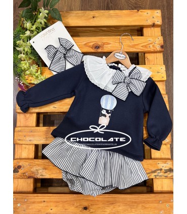 Conjunto de sudadera marino y braguita rayas de Valentina bebés | C...