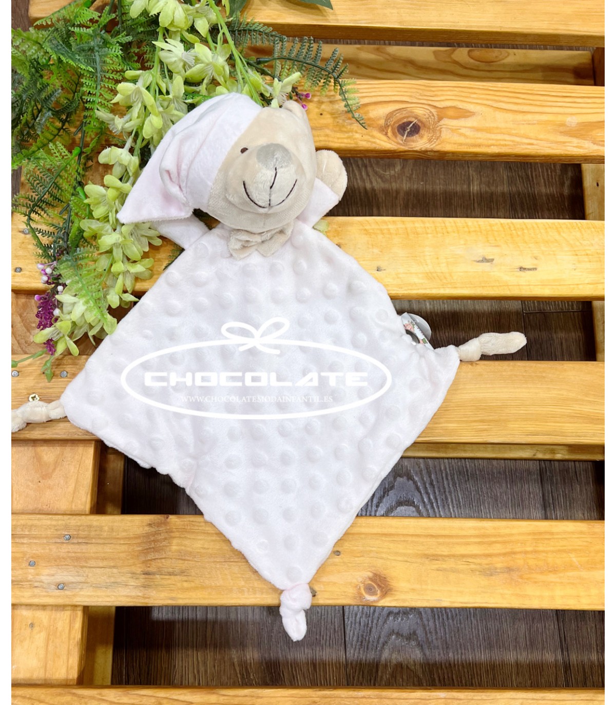 Dou-dou rosa con osito para bebé | Dou-dou para bebé en color rosa ...