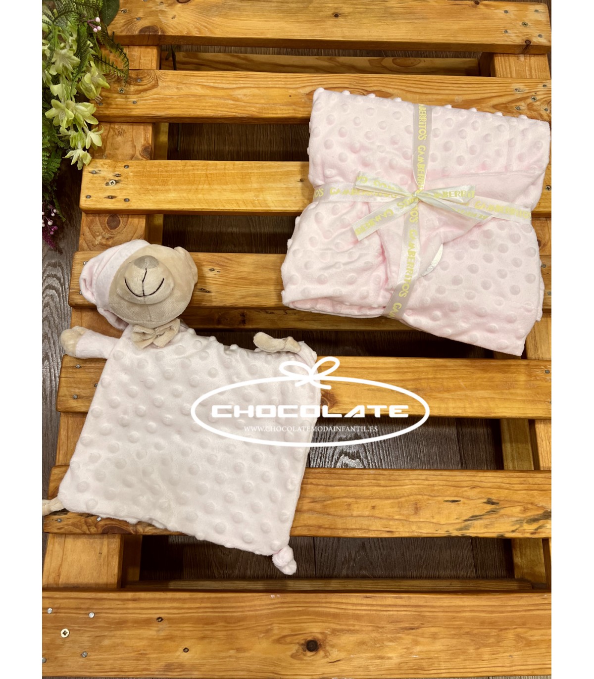 Dou-dou rosa con osito para bebé | Dou-dou para bebé en color rosa ...