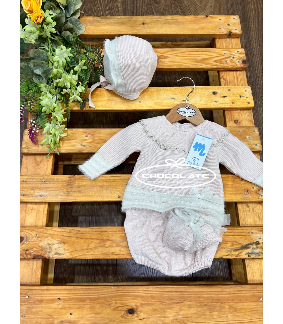Conjunto de punto rosa nude para bebé niña de Mac ilusión | Conjunt...