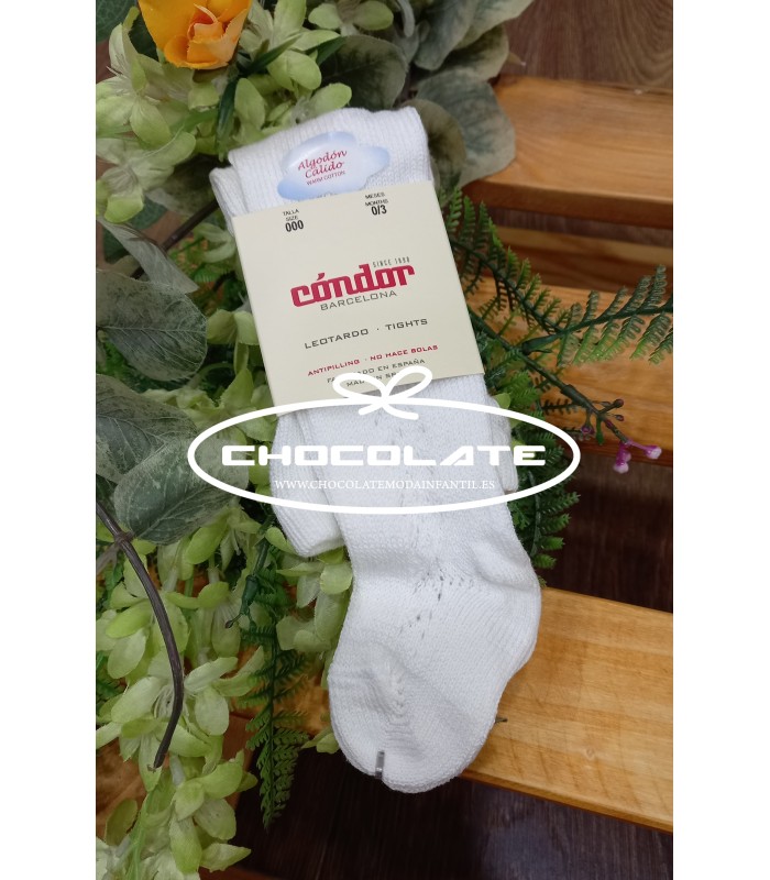 Leotardos blancos algodón cálidos calados de Condor | Leotardos bla...