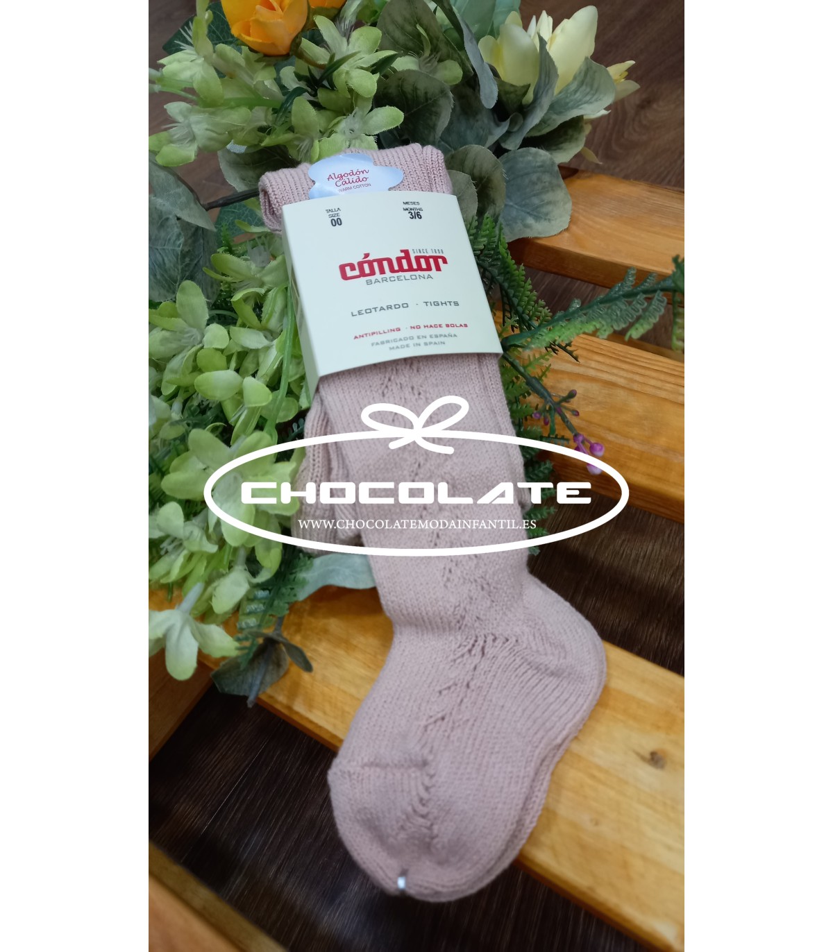 Leotardos rosa empolvado cálidos calados de Condor | Leotardos cáli...