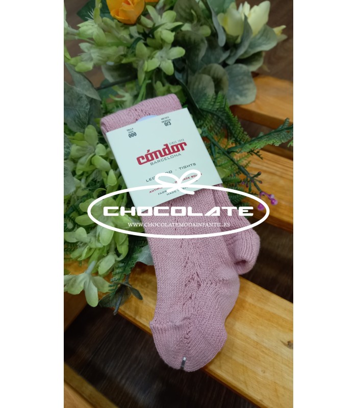 Leotardos rosa palo cálidos calados de Condor | Leotardos cálidos c...