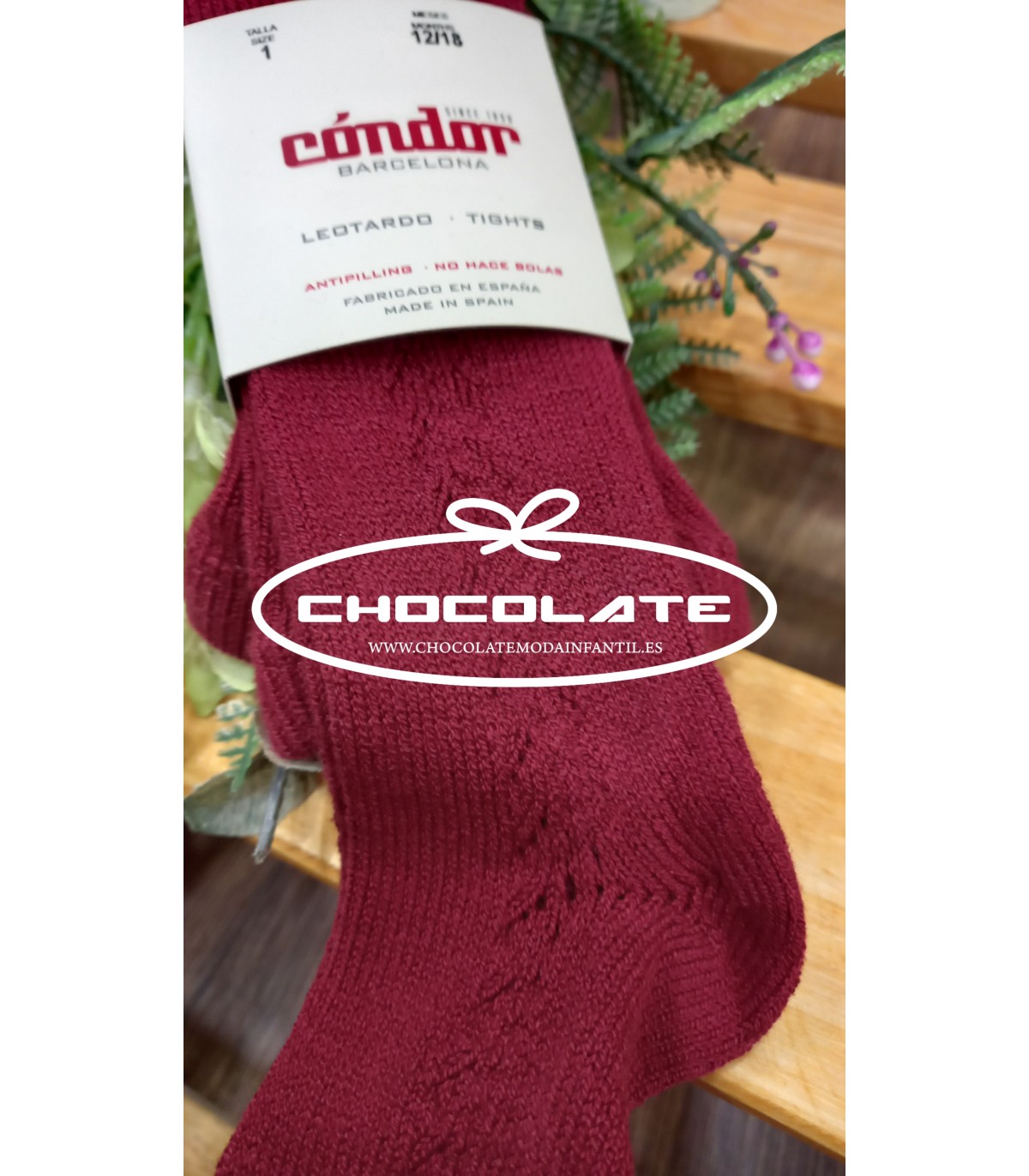 Leotardos burdeos de Condor | Leotardos cálidos calados en color bu...