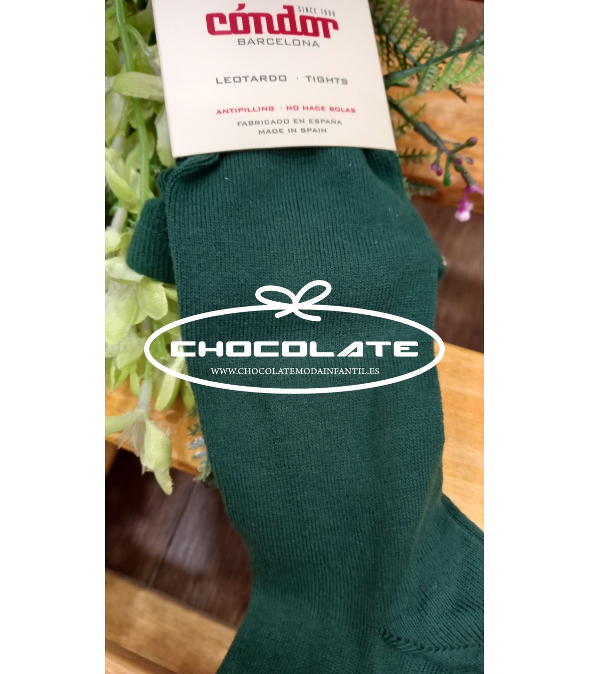 Leotardos verde botella de Condor | Leotardo liso color verde botel...