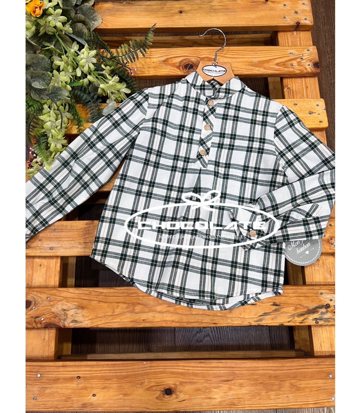 Camisa niño cuadros verdes de Mon Petit Bonbon | Camisa para niño d...