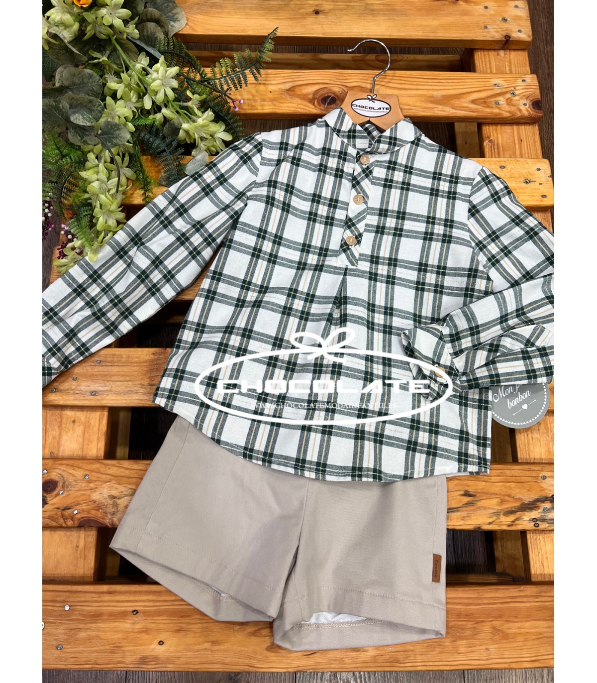 Camisa niño cuadros verdes de Mon Petit Bonbon | Camisa para niño d...