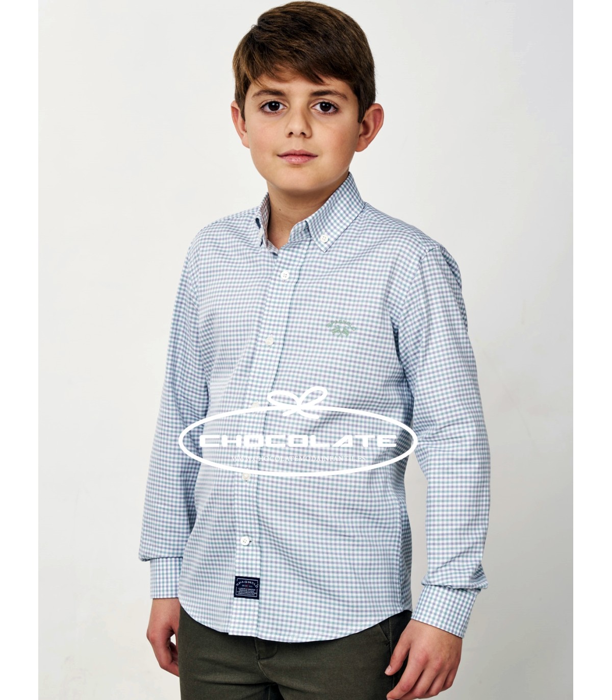 Camisa cuadro vichy gris y verde de Spagnolo para niño | Camisa de ...
