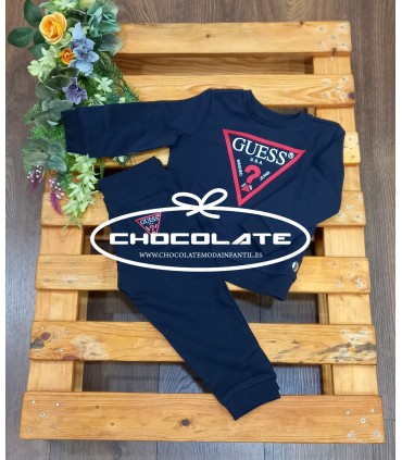 Chandal unisex azul marino con logo rojo de Guess kids | Chandal bá...