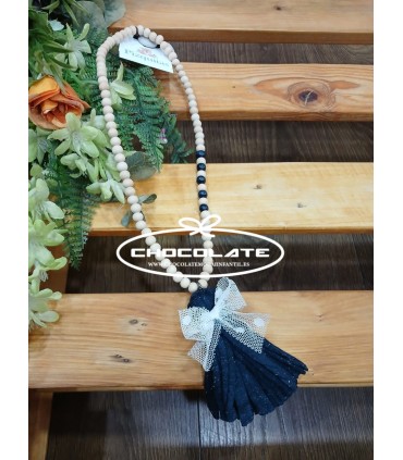 Collar con colgante azul marino y blanco | Collar para niña de bola...