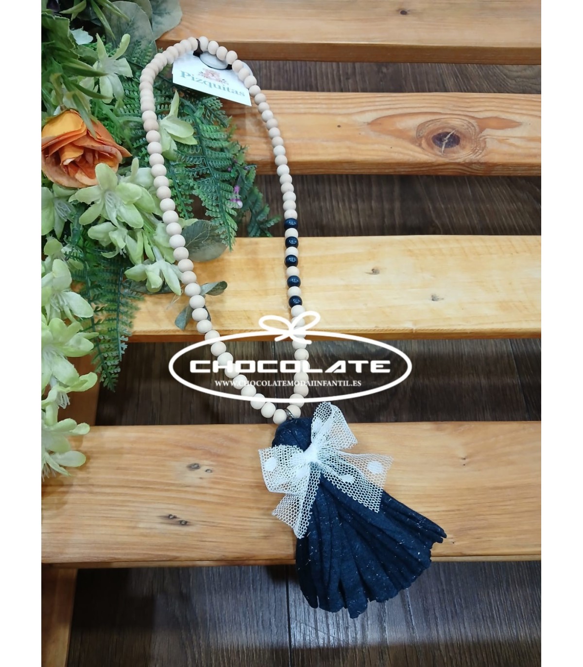 Collar con colgante azul marino y blanco | Collar para niña de bola...