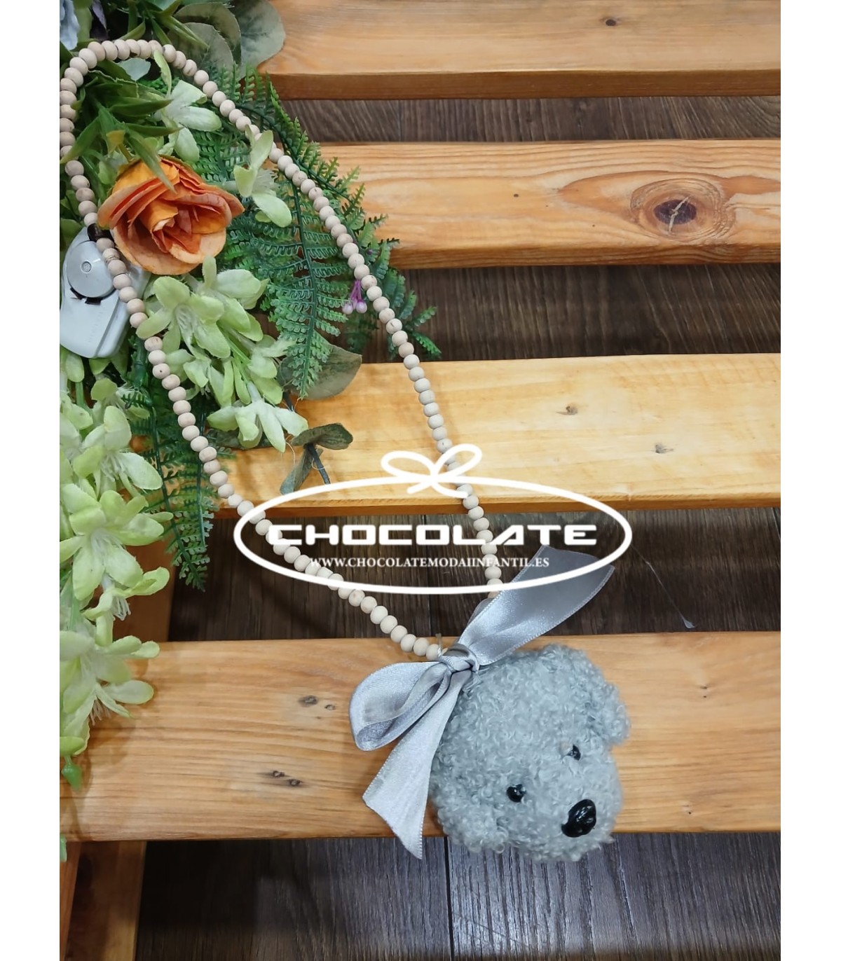 Collar con colgante de perrito gris | Precioso collar de bolas con ...