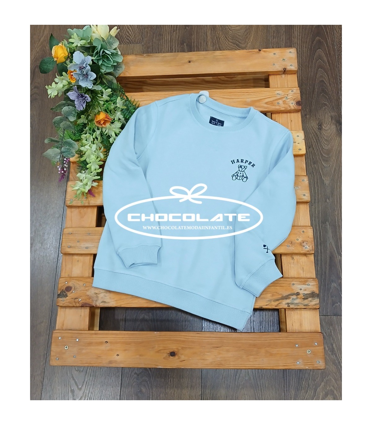 Sudadera celeste con oso de Harper and Neyer para niño | Preciosa s...