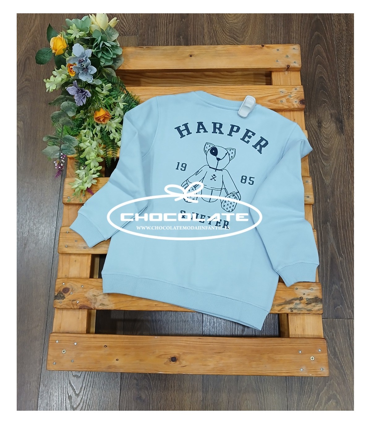 Sudadera celeste con oso de Harper and Neyer para niño | Preciosa s...