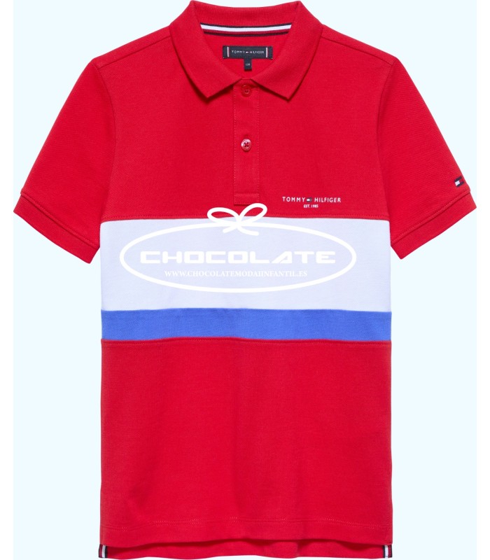 Polo rojo colorblock de Tommy Hilfiger para niño | Polo Tommy Hilfi...