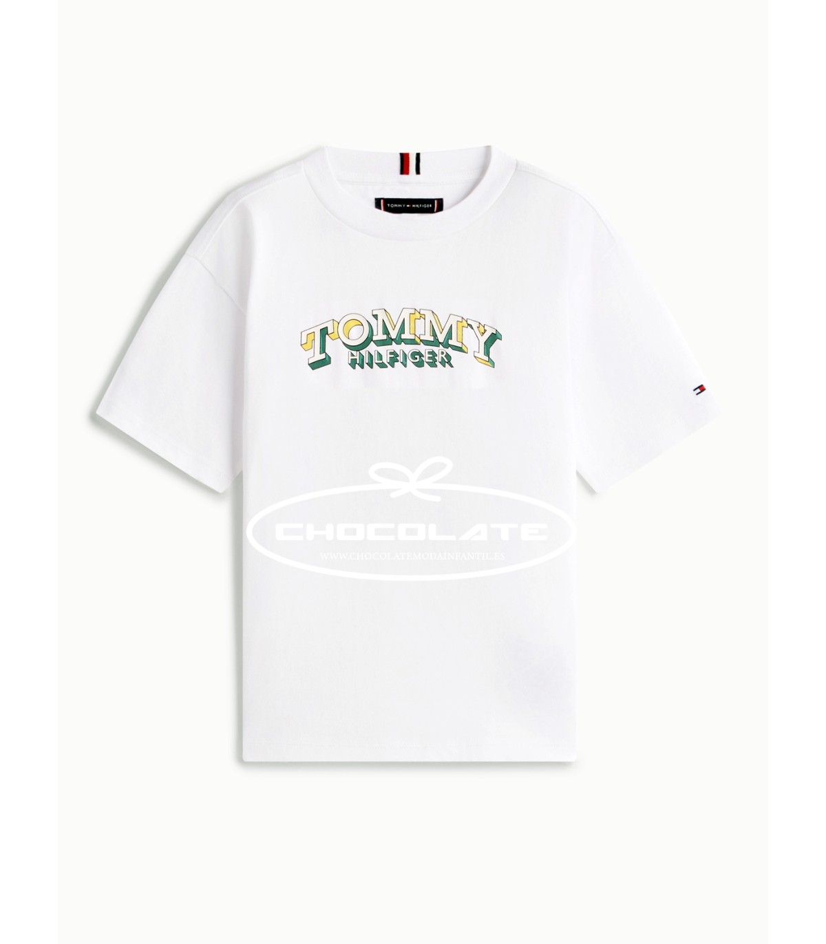 Camiseta blanca niño logo verde y amarillo de Tommy Hilfiger | La c...