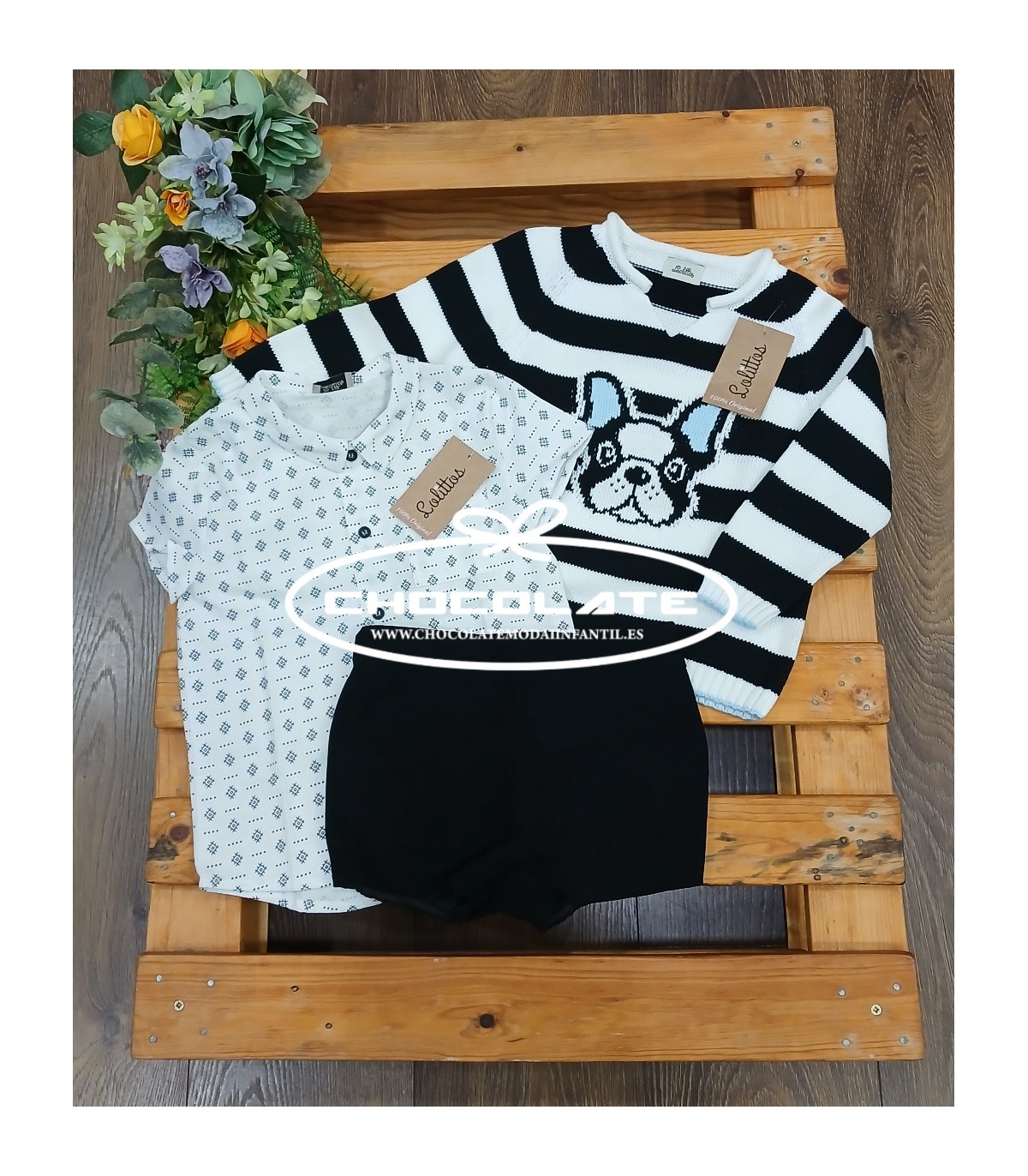 Jersey de rayas para niño con perrito colección Onix de Lolittos | ...