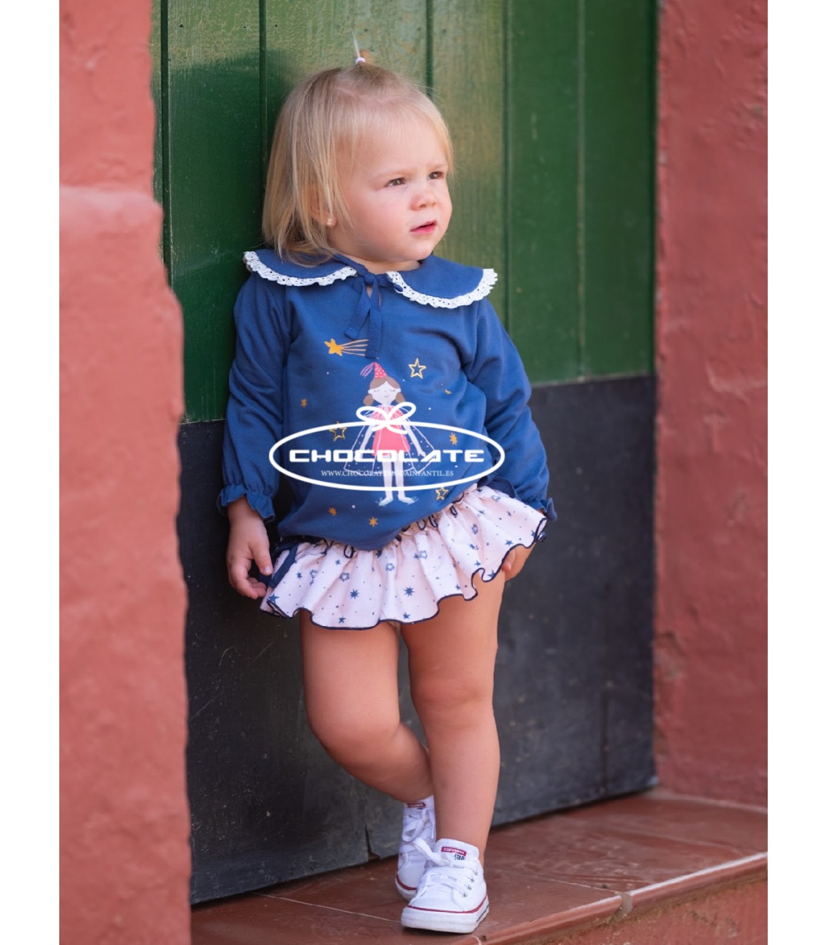 Conjunto niña sudadera azulona y braguita estrellas de Pio Pio | Co...