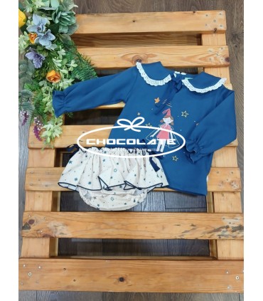 Conjunto niña sudadera azulona y braguita estrellas de Pio Pio | Co...