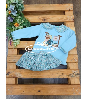 Conjunto niña de sudadera azul oso y ranita flor Pio Pio | Conjunto...