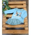 Conjunto niña de sudadera azul oso y ranita flor Pio Pio