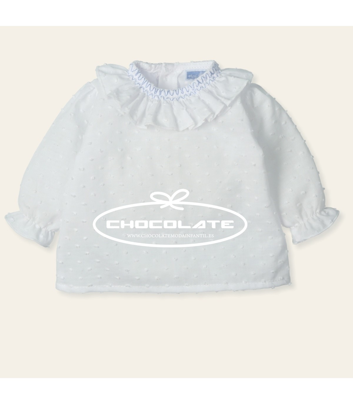 Blusa batista blanca con cuello de punto smock de Mac ilusión | Blu...