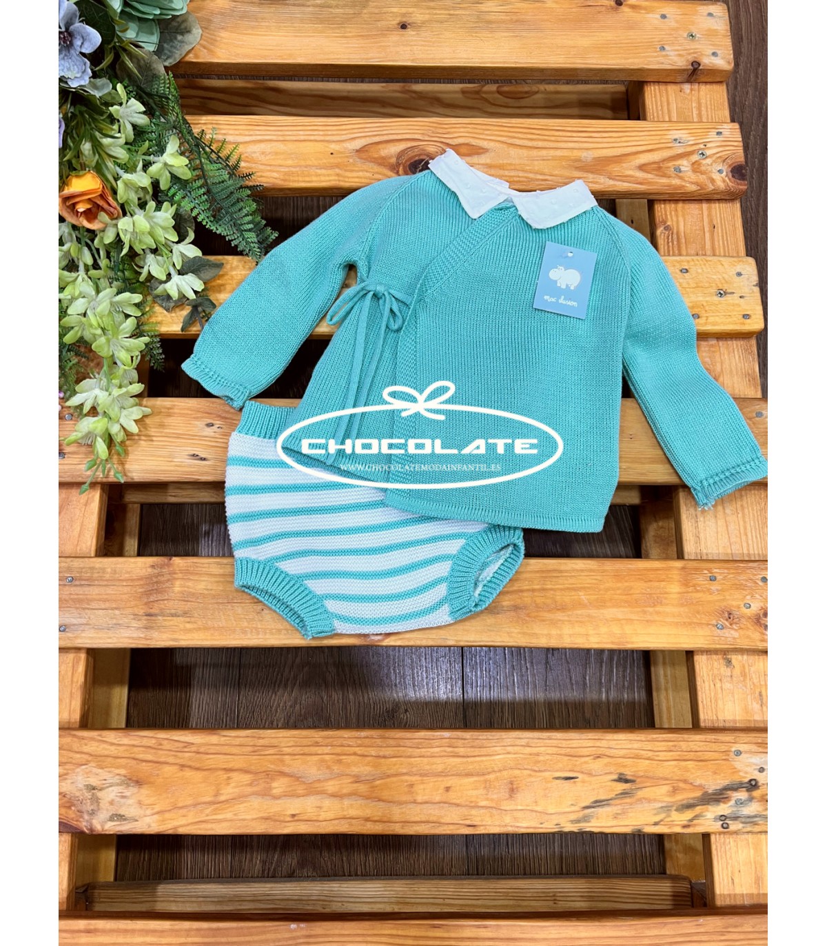 Conjunto jubón y ranita rayas verde de Mac ilusión para bebé | El c...