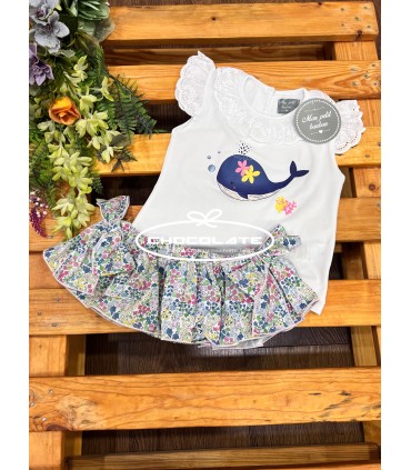 Conjunto de camiseta ballena y braguita flores de Mon Petit Bonbon ...