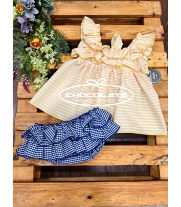 Jesusito niña de Mon Petit Bonbon rayas amarillas y vichy marino | ...