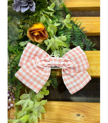 Pinza lazada en vichy melocotón de Mon Petit Bonbon | 1Pinza con la...