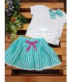 Conjunto niña falda pantalón vichy y camiseta de Mon Petit Bonbon