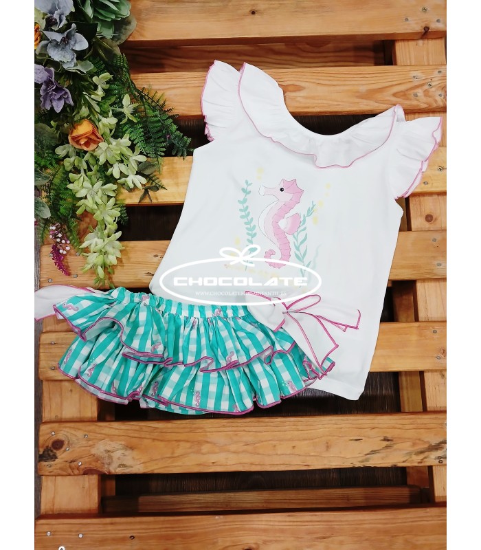 Camiseta y braga caballitos de mar de Mon Petit Bonbon para niña | ...