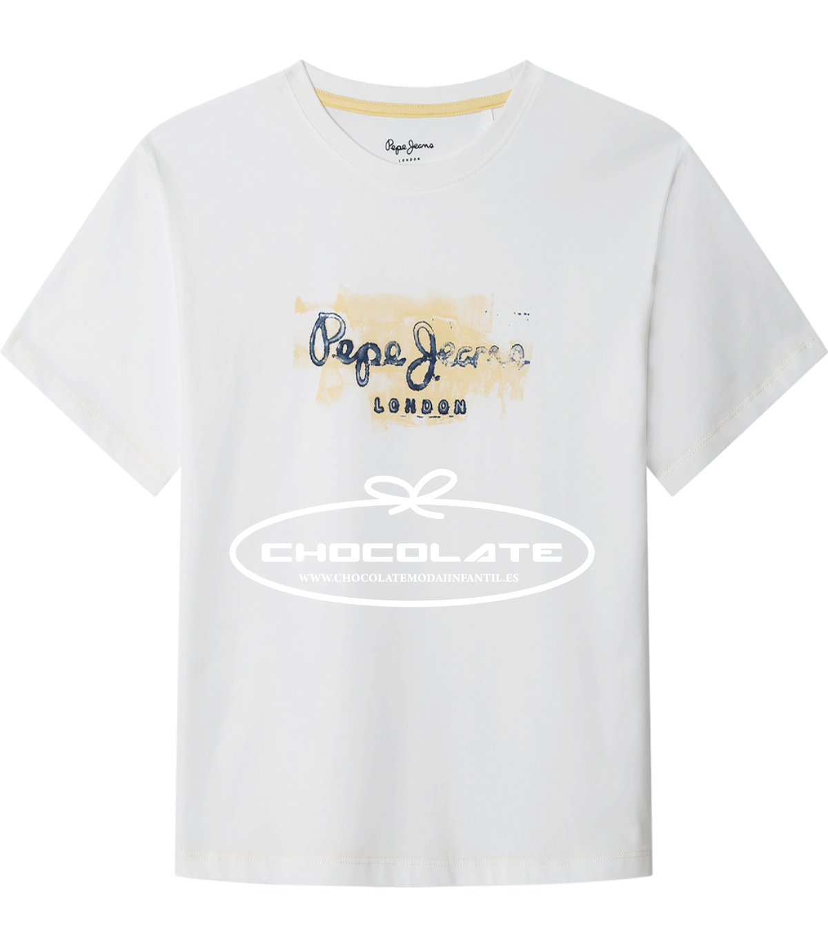 Camiseta blanca logo marino y amarillo de Pepe jeans para niño | Ca...