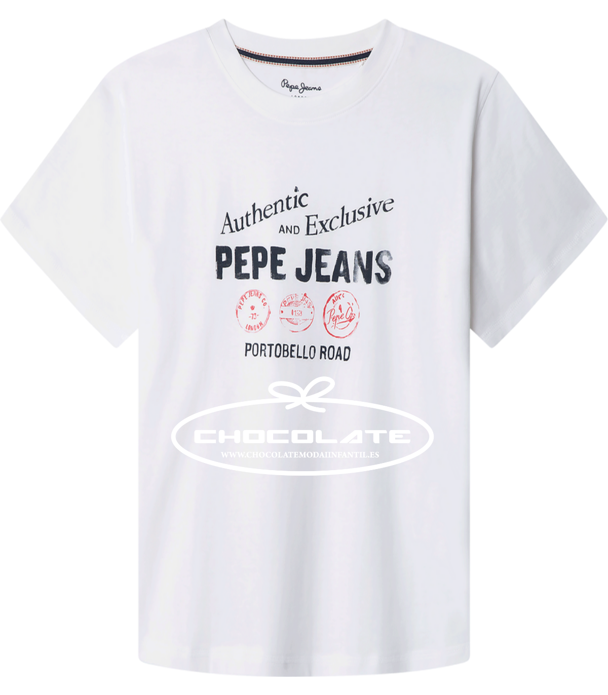 Camiseta niño blanca logo marino y rojo de Pepe jeans | Camiseta bl...