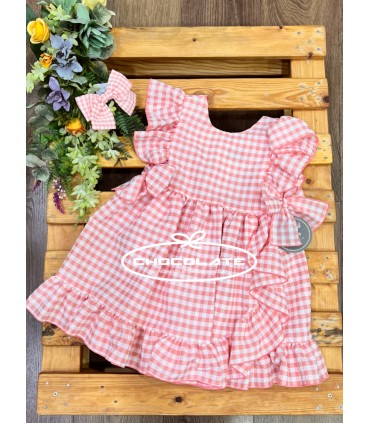 Vestido niña cuadros vichy melocotón de Mon Petit Bonbon | Vestido ...