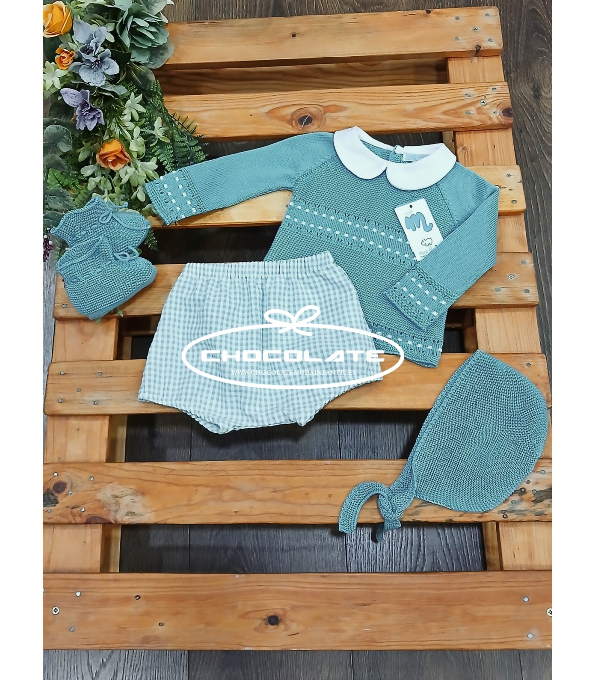 Conjunto para bebé niño 4 piezas en azul verdoso de Mac ilusión | P...