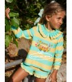 Conjunto para niña verde agua y amarillo con sudadera de rayas y short con volante