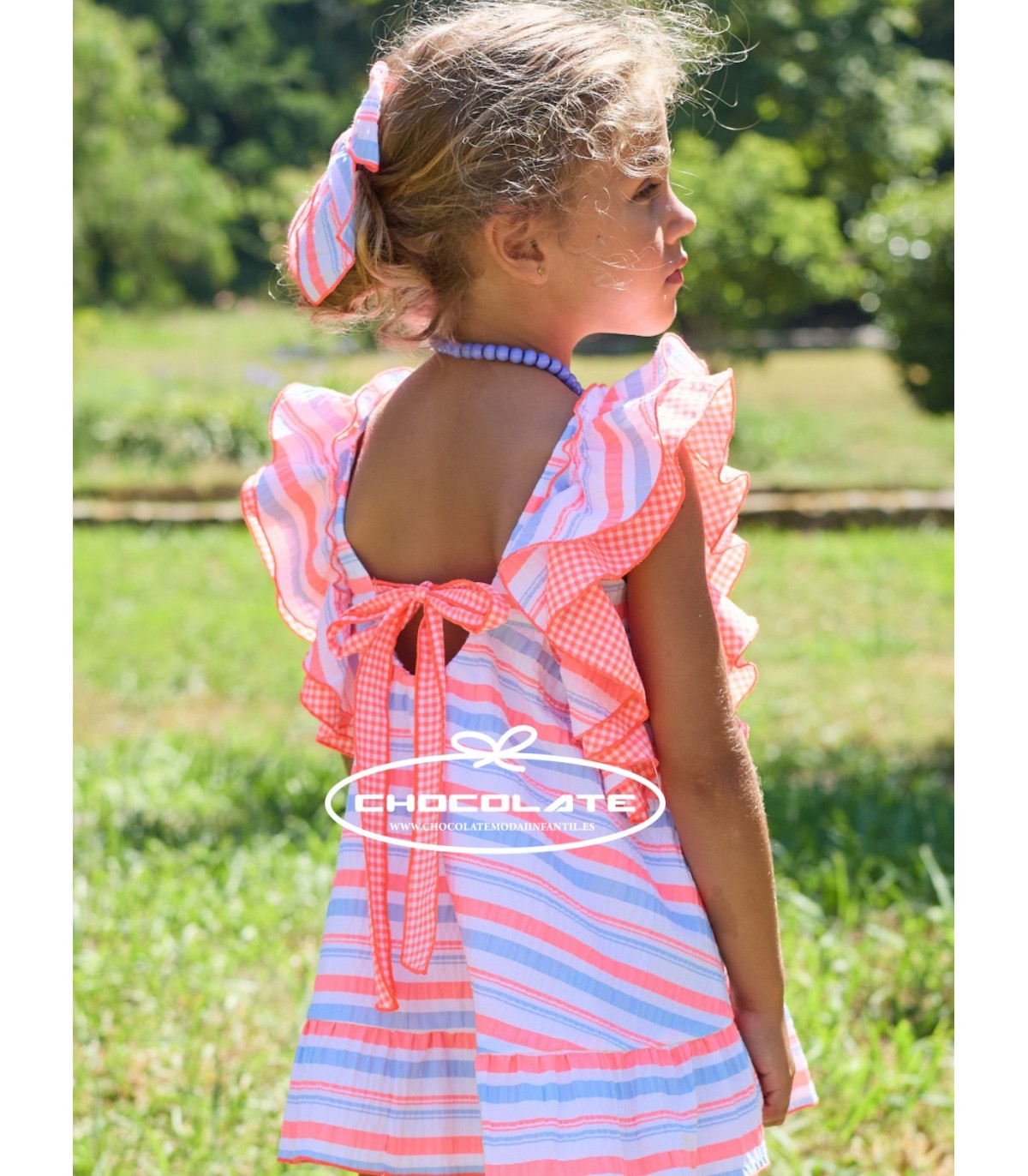 Vestido para niña La Martinica colección Bike con lazada en la espalda y tejido alegre