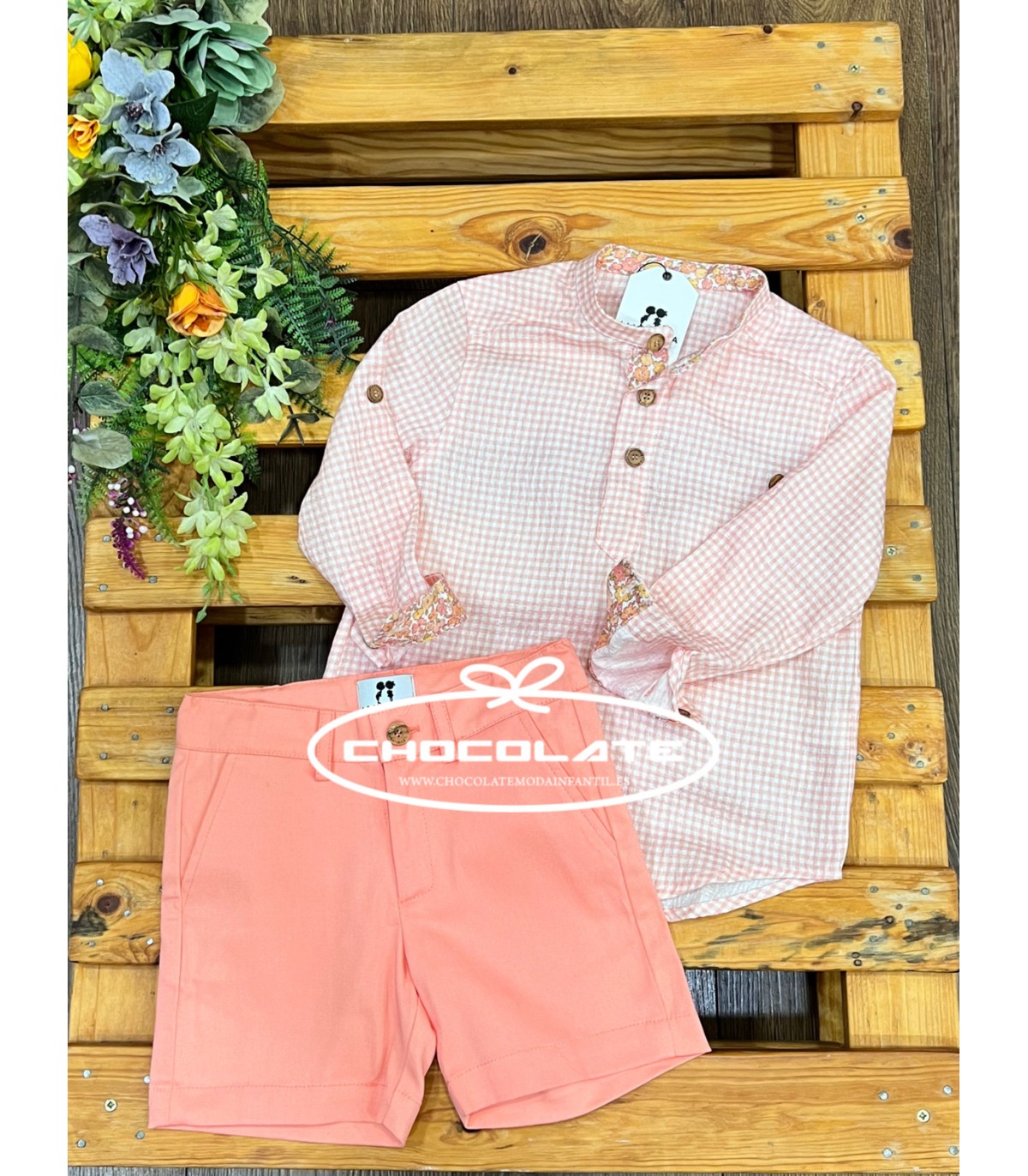Conjunto niño de camisa y pantalón corto Peach La Martinica | Preci...
