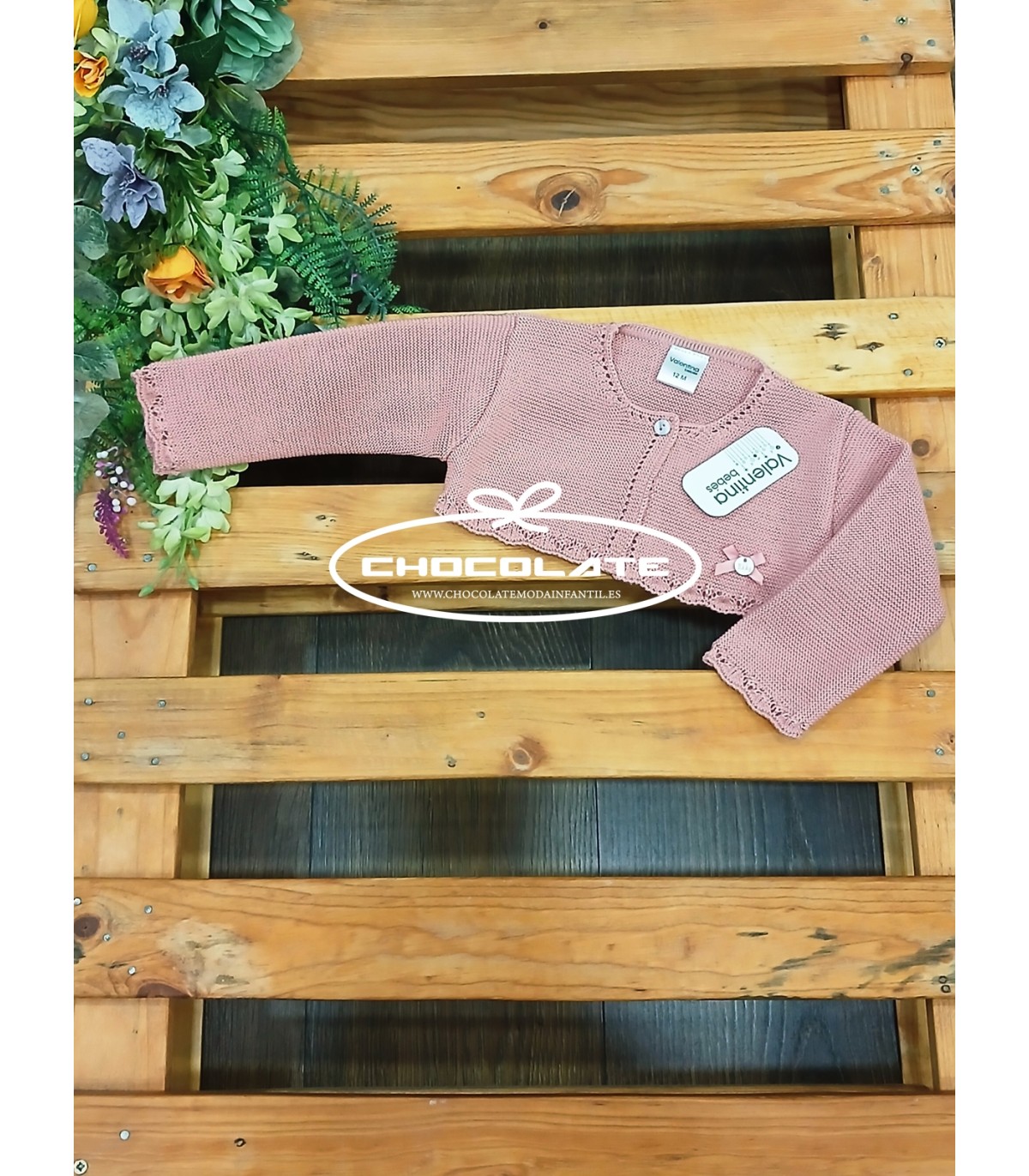 Chaqueta para niña en hilo rosa empolvado de Valentina bebés | Chaq...