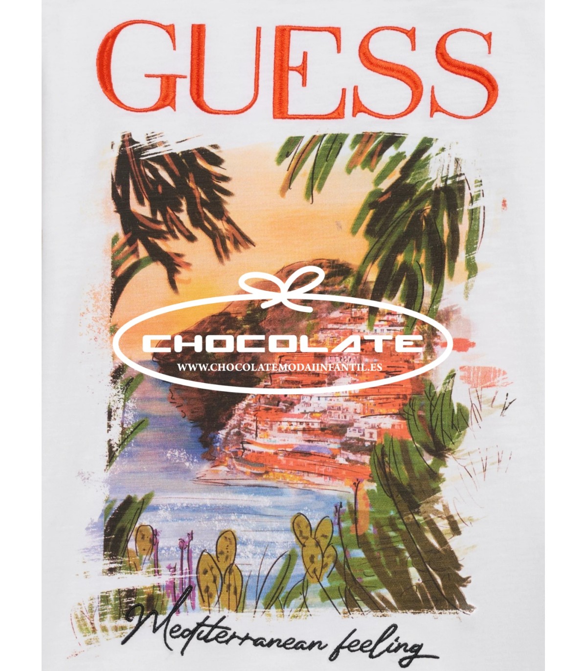 Camiseta niño de Guess blanca con dibujo en el delantero | Camiseta...