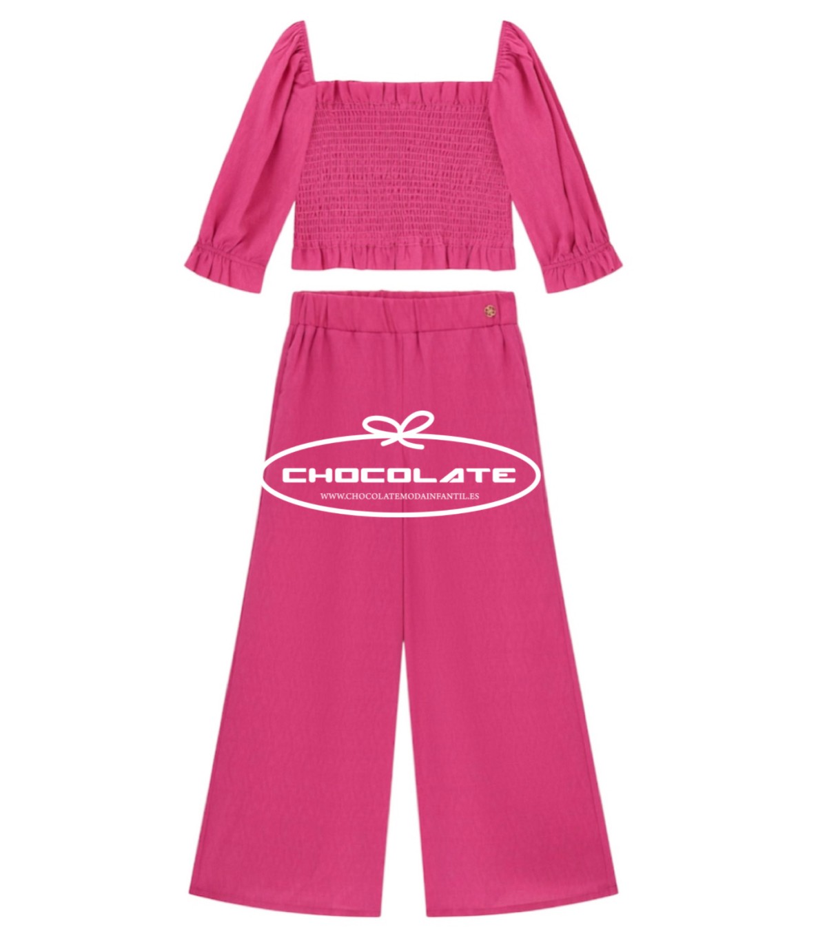 Conjunto top engomado y palazzo fucsia de Guess para niña | Precios...